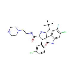 CC(C)(C)C[C@H]1N[C@@H](C(=O)NCCN2CCNCC2)[C@H](c2cccc(Cl)c2)[C@@]12C(=O)Nc1cc(Cl)c(F)cc12 ZINC000145991854