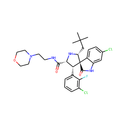 CC(C)(C)C[C@H]1N[C@@H](C(=O)NCCN2CCOCC2)[C@@H](c2cccc(Cl)c2F)[C@]12C(=O)Nc1cc(Cl)ccc12 ZINC000058638944