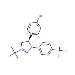 CC(C)(C)C1=NN(c2ccc(C(F)(F)F)cc2)[C@H](c2ccc(O)cc2)C1 ZINC000299832916