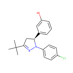 CC(C)(C)C1=NN(c2ccc(Cl)cc2)[C@H](c2cccc(O)c2)C1 ZINC000299832116