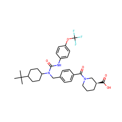 CC(C)(C)C1CCC(N(Cc2ccc(C(=O)N3CCC[C@H](C(=O)O)C3)cc2)C(=O)Nc2ccc(OC(F)(F)F)cc2)CC1 ZINC000036351409