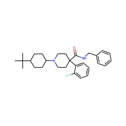 CC(C)(C)C1CCC(N2CCC(C(=O)NCc3ccccc3)(c3ccccc3F)CC2)CC1 ZINC000029133905