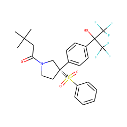 CC(C)(C)CC(=O)N1CC[C@@](c2ccc(C(O)(C(F)(F)F)C(F)(F)F)cc2)(S(=O)(=O)c2ccccc2)C1 ZINC001772655942