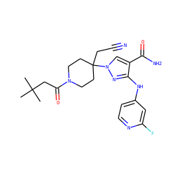 CC(C)(C)CC(=O)N1CCC(CC#N)(n2cc(C(N)=O)c(Nc3ccnc(F)c3)n2)CC1 ZINC000222086803
