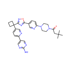 CC(C)(C)CC(=O)N1CCN(c2ccc(-c3nc(C4(c5ccc(-c6cnc(N)nc6)nc5)CCC4)no3)cn2)CC1 ZINC000096175587
