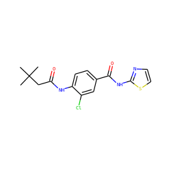 CC(C)(C)CC(=O)Nc1ccc(C(=O)Nc2nccs2)cc1Cl ZINC000038318077