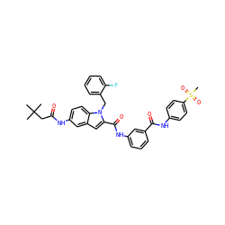 CC(C)(C)CC(=O)Nc1ccc2c(c1)cc(C(=O)Nc1cccc(C(=O)Nc3ccc(S(C)(=O)=O)cc3)c1)n2Cc1ccccc1F ZINC000028525664