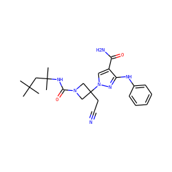 CC(C)(C)CC(C)(C)NC(=O)N1CC(CC#N)(n2cc(C(N)=O)c(Nc3ccccc3)n2)C1 ZINC000222094534