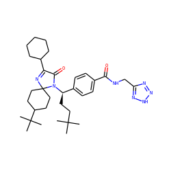 CC(C)(C)CC[C@H](c1ccc(C(=O)NCc2nn[nH]n2)cc1)N1C(=O)C(C2CCCCC2)=NC12CCC(C(C)(C)C)CC2 ZINC000146462890