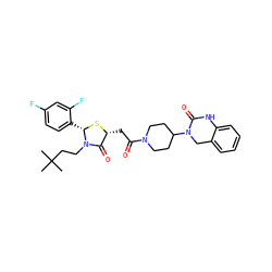 CC(C)(C)CCN1C(=O)[C@@H](CC(=O)N2CCC(N3Cc4ccccc4NC3=O)CC2)S[C@H]1c1ccc(F)cc1F ZINC000103267713