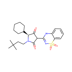 CC(C)(C)CCN1C(=O)C(C2=NS(=O)(=O)c3ccccc3N2)C(=O)[C@@H]1C1CCCCC1 ZINC000101038234