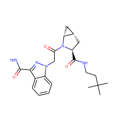CC(C)(C)CCNC(=O)[C@@H]1C[C@H]2C[C@H]2N1C(=O)Cn1nc(C(N)=O)c2ccccc21 ZINC000210578940