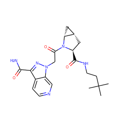 CC(C)(C)CCNC(=O)[C@@H]1C[C@H]2C[C@H]2N1C(=O)Cn1nc(C(N)=O)c2ccncc21 ZINC000210588513