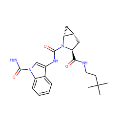 CC(C)(C)CCNC(=O)[C@@H]1C[C@H]2C[C@H]2N1C(=O)Nc1cn(C(N)=O)c2ccccc12 ZINC000210615589