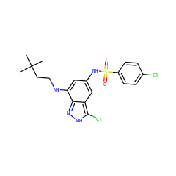 CC(C)(C)CCNc1cc(NS(=O)(=O)c2ccc(Cl)cc2)cc2c(Cl)[nH]nc12 ZINC000013531370