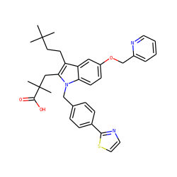 CC(C)(C)CCc1c(CC(C)(C)C(=O)O)n(Cc2ccc(-c3nccs3)cc2)c2ccc(OCc3ccccn3)cc12 ZINC000042923864