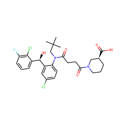 CC(C)(C)CN(C(=O)CCC(=O)N1CCC[C@H](C(=O)O)C1)c1ccc(Cl)cc1[C@H](O)c1cccc(F)c1Cl ZINC000066066029