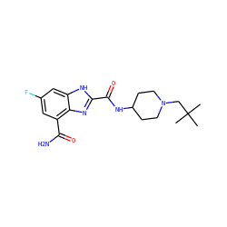 CC(C)(C)CN1CCC(NC(=O)c2nc3c(C(N)=O)cc(F)cc3[nH]2)CC1 ZINC001772604996