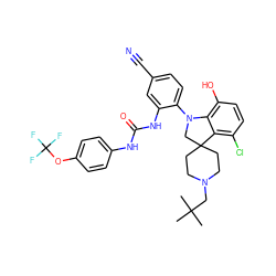 CC(C)(C)CN1CCC2(CC1)CN(c1ccc(C#N)cc1NC(=O)Nc1ccc(OC(F)(F)F)cc1)c1c(O)ccc(Cl)c12 ZINC001772651512