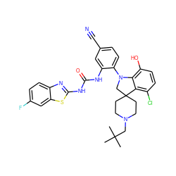 CC(C)(C)CN1CCC2(CC1)CN(c1ccc(C#N)cc1NC(=O)Nc1nc3ccc(F)cc3s1)c1c(O)ccc(Cl)c12 ZINC001772600924