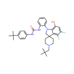 CC(C)(C)CN1CCC2(CC1)CN(c1ccccc1NC(=O)Nc1ccc(C(C)(C)C)cc1)c1c(O)cc(F)c(F)c12 ZINC000208159140