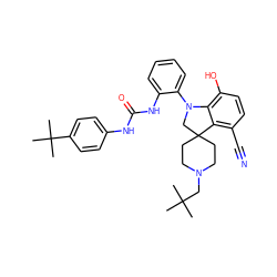 CC(C)(C)CN1CCC2(CC1)CN(c1ccccc1NC(=O)Nc1ccc(C(C)(C)C)cc1)c1c(O)ccc(C#N)c12 ZINC001772649127