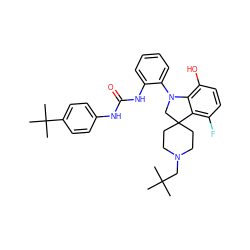 CC(C)(C)CN1CCC2(CC1)CN(c1ccccc1NC(=O)Nc1ccc(C(C)(C)C)cc1)c1c(O)ccc(F)c12 ZINC000208046617