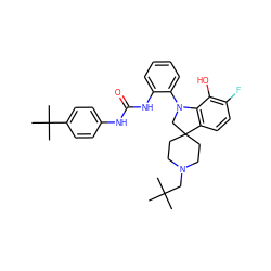 CC(C)(C)CN1CCC2(CC1)CN(c1ccccc1NC(=O)Nc1ccc(C(C)(C)C)cc1)c1c2ccc(F)c1O ZINC000208151137