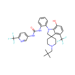 CC(C)(C)CN1CCC2(CC1)CN(c1ccccc1NC(=O)Nc1ccc(C(F)(F)F)nc1)c1c(O)ccc(C(F)(F)F)c12 ZINC000208175402