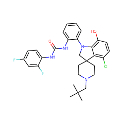 CC(C)(C)CN1CCC2(CC1)CN(c1ccccc1NC(=O)Nc1ccc(F)cc1F)c1c(O)ccc(Cl)c12 ZINC001772644071