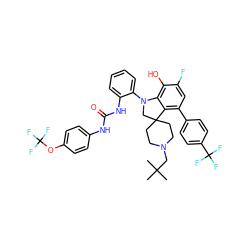 CC(C)(C)CN1CCC2(CC1)CN(c1ccccc1NC(=O)Nc1ccc(OC(F)(F)F)cc1)c1c(O)c(F)cc(-c3ccc(C(F)(F)F)cc3)c12 ZINC001772642248