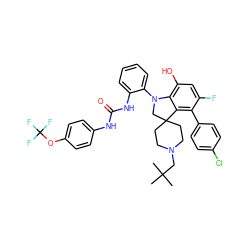 CC(C)(C)CN1CCC2(CC1)CN(c1ccccc1NC(=O)Nc1ccc(OC(F)(F)F)cc1)c1c(O)cc(F)c(-c3ccc(Cl)cc3)c12 ZINC000299825734