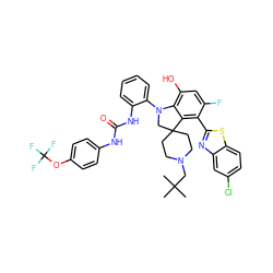 CC(C)(C)CN1CCC2(CC1)CN(c1ccccc1NC(=O)Nc1ccc(OC(F)(F)F)cc1)c1c(O)cc(F)c(-c3nc4cc(Cl)ccc4s3)c12 ZINC001772642254