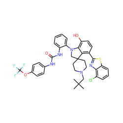 CC(C)(C)CN1CCC2(CC1)CN(c1ccccc1NC(=O)Nc1ccc(OC(F)(F)F)cc1)c1c(O)ccc(-c3nc4c(Cl)cccc4s3)c12 ZINC001772584031