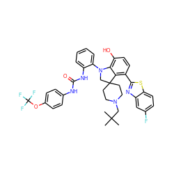 CC(C)(C)CN1CCC2(CC1)CN(c1ccccc1NC(=O)Nc1ccc(OC(F)(F)F)cc1)c1c(O)ccc(-c3nc4cc(F)ccc4s3)c12 ZINC001772617052