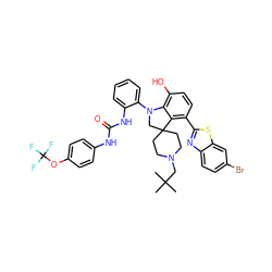 CC(C)(C)CN1CCC2(CC1)CN(c1ccccc1NC(=O)Nc1ccc(OC(F)(F)F)cc1)c1c(O)ccc(-c3nc4ccc(Br)cc4s3)c12 ZINC001772603115