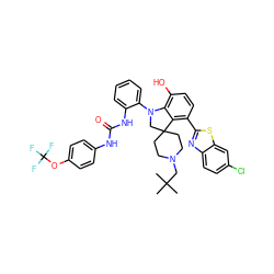 CC(C)(C)CN1CCC2(CC1)CN(c1ccccc1NC(=O)Nc1ccc(OC(F)(F)F)cc1)c1c(O)ccc(-c3nc4ccc(Cl)cc4s3)c12 ZINC001772603460
