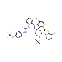 CC(C)(C)CN1CCC2(CC1)CN(c1ccccc1NC(=O)Nc1ccc(OC(F)(F)F)cc1)c1c(O)ccc(-c3nc4cccc(Cl)c4s3)c12 ZINC001772593340