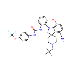 CC(C)(C)CN1CCC2(CC1)CN(c1ccccc1NC(=O)Nc1ccc(OC(F)(F)F)cc1)c1c(O)ccc(C#N)c12 ZINC000169348360