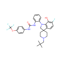 CC(C)(C)CN1CCC2(CC1)CN(c1ccccc1NC(=O)Nc1ccc(OC(F)(F)F)cc1)c1c2ccc(F)c1O ZINC001772646800