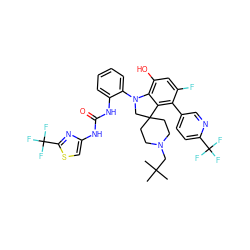 CC(C)(C)CN1CCC2(CC1)CN(c1ccccc1NC(=O)Nc1csc(C(F)(F)F)n1)c1c(O)cc(F)c(-c3ccc(C(F)(F)F)nc3)c12 ZINC001772596287