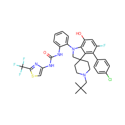 CC(C)(C)CN1CCC2(CC1)CN(c1ccccc1NC(=O)Nc1csc(C(F)(F)F)n1)c1c(O)cc(F)c(-c3ccc(Cl)cc3)c12 ZINC001772649202