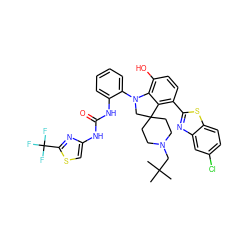 CC(C)(C)CN1CCC2(CC1)CN(c1ccccc1NC(=O)Nc1csc(C(F)(F)F)n1)c1c(O)ccc(-c3nc4cc(Cl)ccc4s3)c12 ZINC001772626449