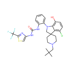 CC(C)(C)CN1CCC2(CC1)CN(c1ccccc1NC(=O)Nc1csc(C(F)(F)F)n1)c1c(O)ccc(Cl)c12 ZINC001772617593