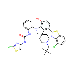 CC(C)(C)CN1CCC2(CC1)CN(c1ccccc1NC(=O)Nc1csc(Cl)n1)c1c(O)ccc(-c3nc4c(Cl)cccc4s3)c12 ZINC001772656114