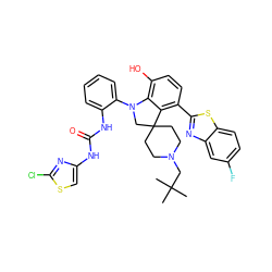 CC(C)(C)CN1CCC2(CC1)CN(c1ccccc1NC(=O)Nc1csc(Cl)n1)c1c(O)ccc(-c3nc4cc(F)ccc4s3)c12 ZINC001772616192
