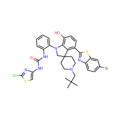 CC(C)(C)CN1CCC2(CC1)CN(c1ccccc1NC(=O)Nc1csc(Cl)n1)c1c(O)ccc(-c3nc4ccc(Br)cc4s3)c12 ZINC001772615064