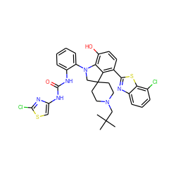CC(C)(C)CN1CCC2(CC1)CN(c1ccccc1NC(=O)Nc1csc(Cl)n1)c1c(O)ccc(-c3nc4cccc(Cl)c4s3)c12 ZINC001772625830