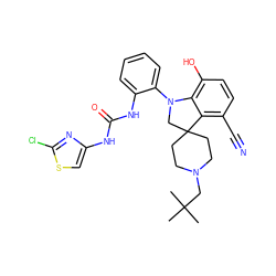 CC(C)(C)CN1CCC2(CC1)CN(c1ccccc1NC(=O)Nc1csc(Cl)n1)c1c(O)ccc(C#N)c12 ZINC001772650125