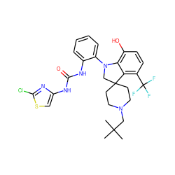 CC(C)(C)CN1CCC2(CC1)CN(c1ccccc1NC(=O)Nc1csc(Cl)n1)c1c(O)ccc(C(F)(F)F)c12 ZINC000208167223